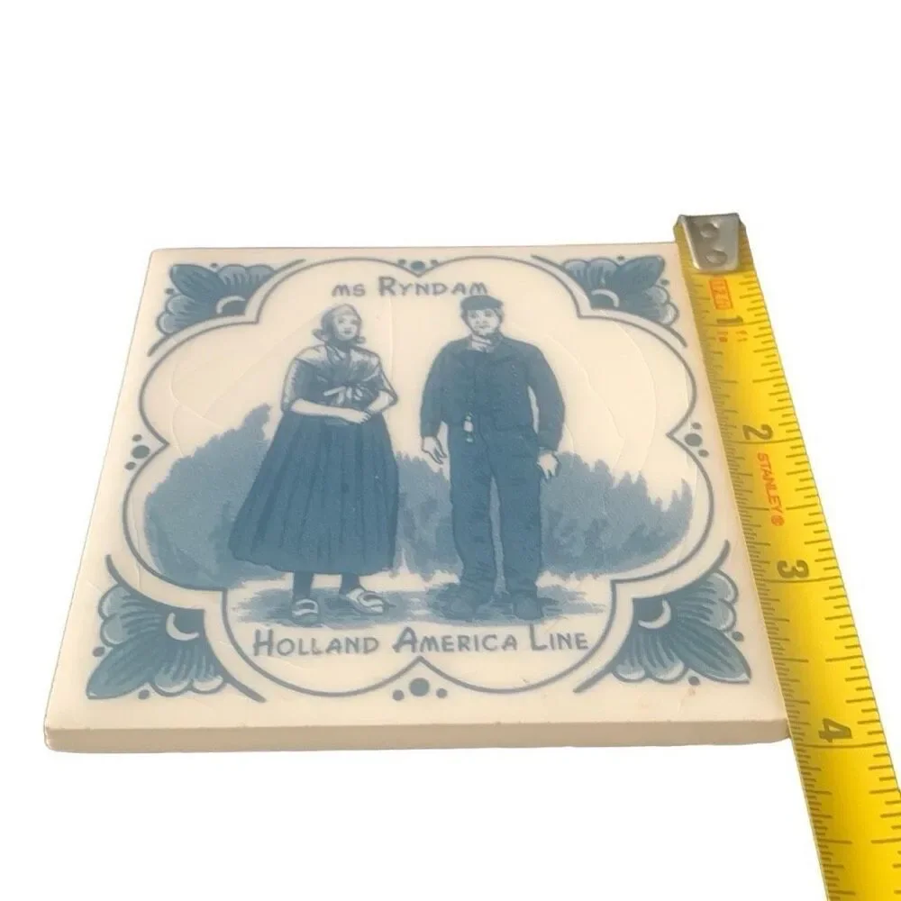 Vintage Holland America Line Delft Ms Ryndam Ceramic Tile Coaster Cruise